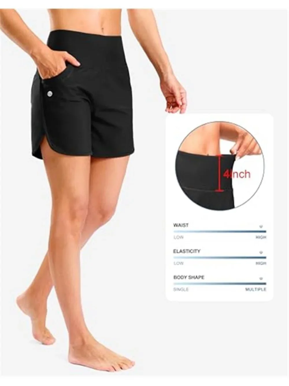 Womens High Waisted Swim Board Shorts Pockets Tummy Control Bathing Suit Bottoms